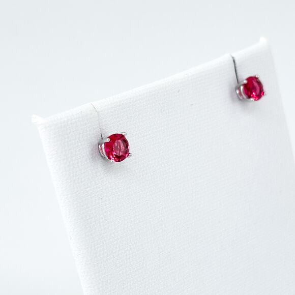 Vintage Sterling Silver 925 Pink Cubic Zirconia Stud Earrings - Picture 3 of 8